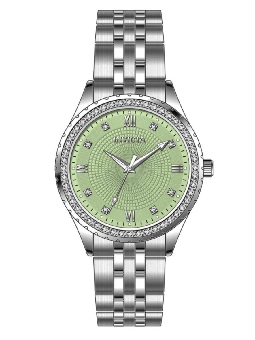 Invicta Silver Watch With Light Green Dial And Crystal Accents